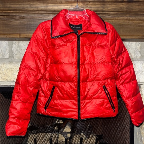 Moda International Puffer Coat Red Cropped Down Filled Medium - Picture 7 of 11